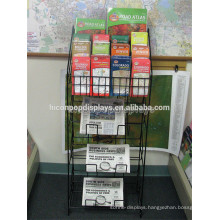 Freestanding Map Book Holder Newspaper Display Rack, Retail Store Unit Black Metal Magazine Shelf